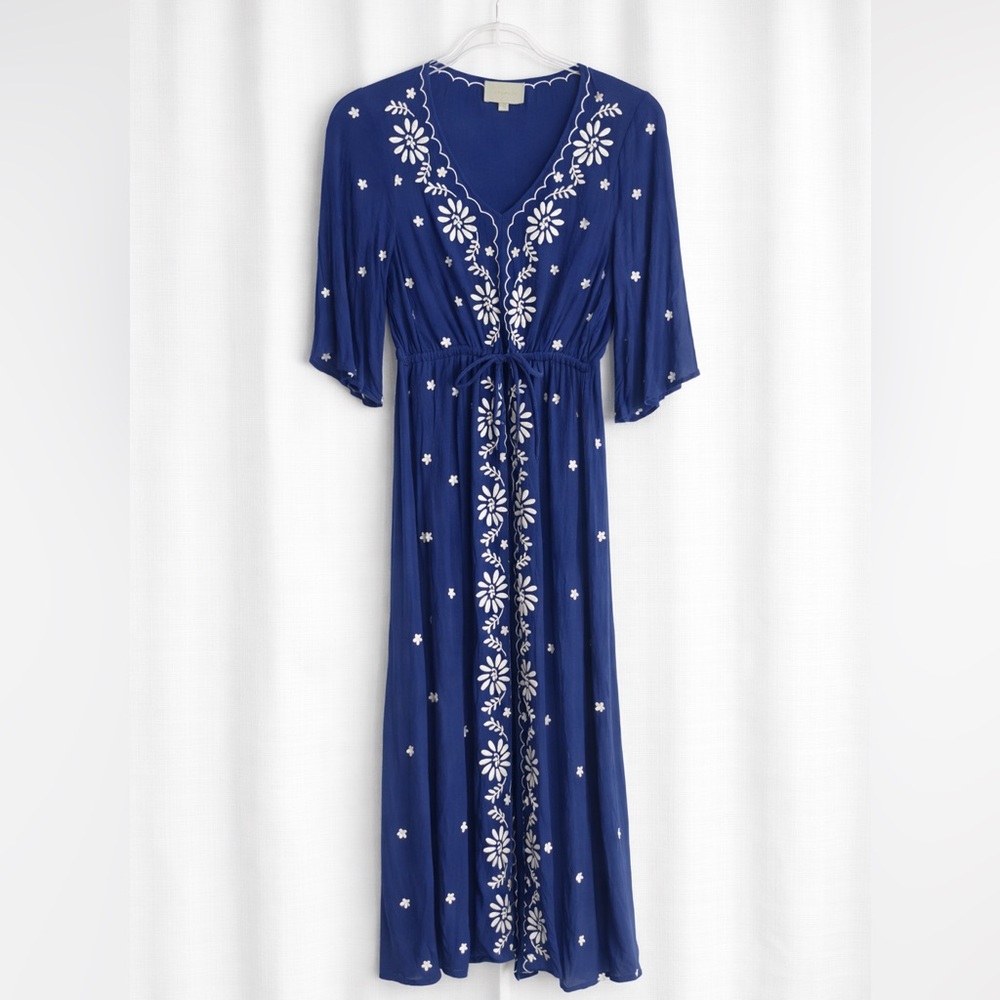 Skies Are Blue Navy and Cream Embroidered Dress. Size XS